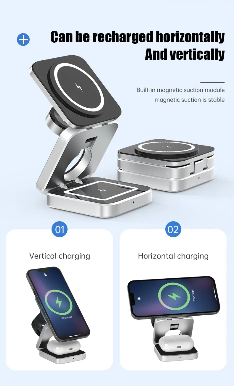 3-in-1 Magnetic Wireless Charger — Fast Charging Stand for iPhone, AirPods &amp; Apple Watch