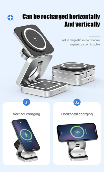 3-in-1 Magnetic Wireless Charger — Fast Charging Stand for iPhone, AirPods &amp; Apple Watch