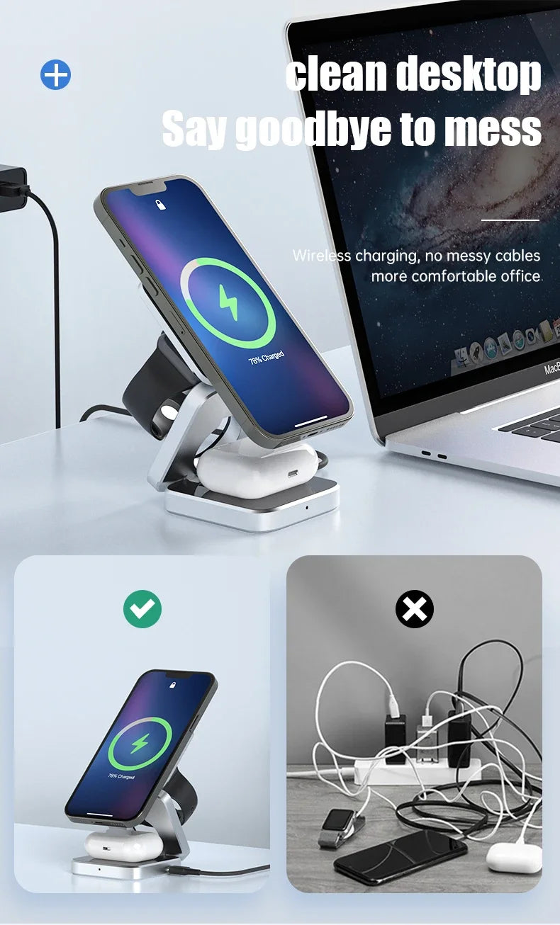 3-in-1 Magnetic Wireless Charger — Fast Charging Stand for iPhone, AirPods &amp; Apple Watch