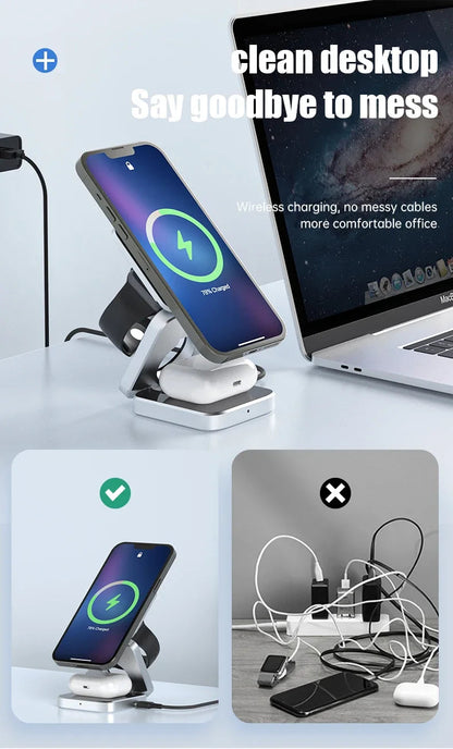 3-in-1 Magnetic Wireless Charger — Fast Charging Stand for iPhone, AirPods &amp; Apple Watch