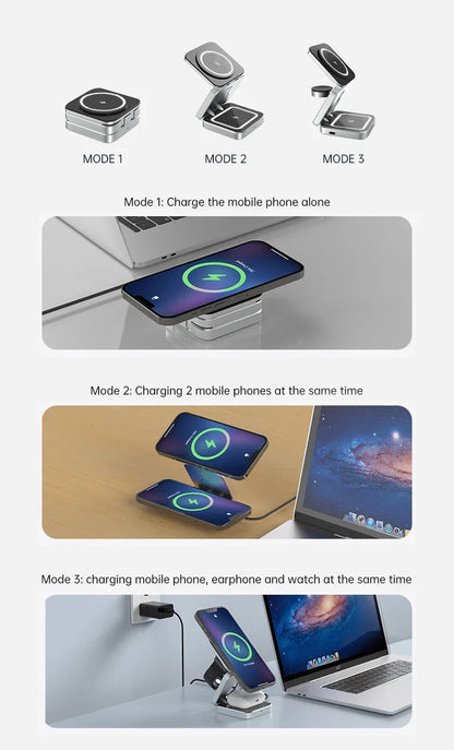 3-in-1 Magnetic Wireless Charger — Fast Charging Stand for iPhone, AirPods &amp; Apple Watch