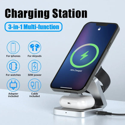 3-in-1 Magnetic Wireless Charger — Fast Charging Stand for iPhone, AirPods &amp; Apple Watch