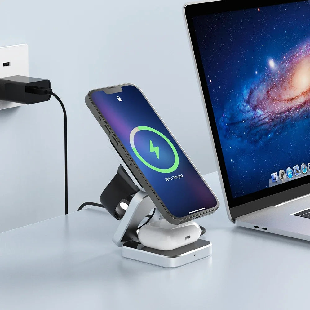 3-in-1 Magnetic Wireless Charger — Fast Charging Stand for iPhone, AirPods &amp; Apple Watch
